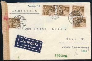 1943 Légi cenzúrázott küldemény Bécsbe "SZENTES"
