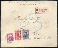 1927 Ajánlott pénzes levél Bécsbe 3 bélyeggel