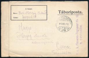 1915 Tábori posta levél "K.u.k. Husaren-Regiment No.12. II. DIVISION"