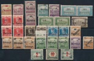 Baranya I. 1919 31 db bélyeg, lemezhibákkal, eltolódott felülnyomásokkal, antikva számokkal, stb. Bodor vizsgálójellel (20.300)