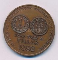 1992. "Esztergom / 25 éves az Érmegyűjtők Esztergomi csoportja - száz éves a fillér" bronz, kétoldalas emlékérem (42,5mm) T:AU patina