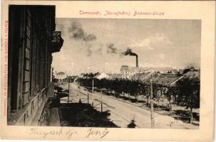 1911 Temesvár, Timisoara; Józsefváros, Bonnáz utca, vasútállomás. Polatsek-féle könyvkereskedés kiadása / Iosefin, street, railway station (EK)