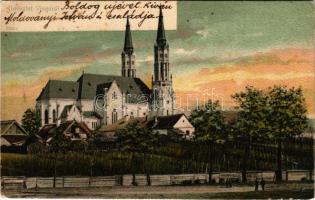 Vinga, Római katolikus templom / Catholic church + "TEMESVÁR - ARAD 94. SZ." vasúti mozgóposta bélyegző (EM)
