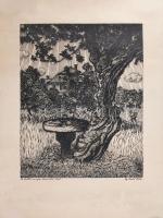 Gy. Szabó Béla (1905-1985): A kallói szilfa. Fametszet, papír, jelzett a metszeten, 43x34 cm Felteke...