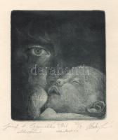 Hartung Sándor (1962- ): József Attila, Gyermekké tettél. Rézkarc, papír, jelzett, számozott: 030/9 12x11 cm