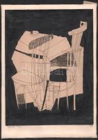 Kádár György (1912-2002) Székek 86/1963. Rézkarc, papír, jelzett, számozott 34x19 cm