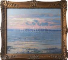 Wágner Géza (1879-1939): Balatoni táj. Pasztell, papír. jelzett, kissé sérült dekoratív, kissé sérült fakeretben. 45x58 cm