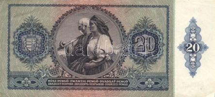 1941. 20P (2x) egymásutáni sorszámokkal, egyszer hajtva T:I- kis saroktörés