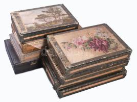 8 darab antik osztrák szivaros fadoboz, zömmel Tabak-Regie, h: 26 cm