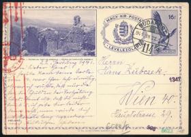 1941 16f díjjegyes cenzúrázott levelezőlap Bécsbe
