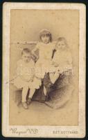 cca 1885 Három kisgyerek portréja, keményhátú fotó Wagner szentgotthárdi műterméből, foltos, hátoldalon ragasztásnyom, 10,5×6,5 cm