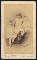 cca 1885 Három kisgyerek portréja, keményhátú fotó Wagner szentgotthárdi műterméből, foltos, hátolda...