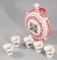 Hollóházi Magyar Néphadsereg kulacs, 5 pohárral, m: 4-19 cm