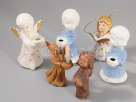 6 darab porcelán és kerámia angyal figura, m: 10,5 cm