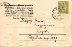 1904 Szecessziós dombornyomott művészlap tájképpel (Palicsról küldve) / landscape art postcard (sent...