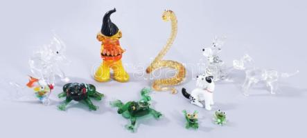 11 darab üveg állatfigura, m: 8 cm alatt