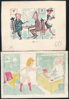 Szegő Gizi (1902-1985): 10 db karikatúra. Vegyes technika, papír, jelzett,egy kivételével mindegyik ...