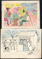 Szegő Gizi (1902-1985): 10 db karikatúra. Vegyes technika, papír, jelzett,egy kivételével mindegyik ...