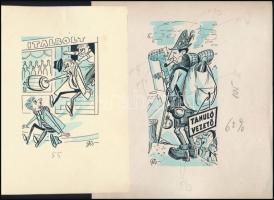 Szegő Gizi (1902-1985): 10 db karikatúra. Vegyes technika, papír, jelzett,egy kivételével mindegyik ...