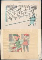 Szegő Gizi (1902-1985): 10 db karikatúra. Vegyes technika, papír, jelzett,egy kivételével mindegyik ...