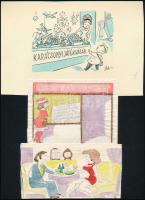 Szegő Gizi (1902-1985): 10 db karikatúra. Vegyes technika, papír, jelzett,egy kivételével mindegyik ...