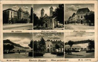 1943 Kassa, Kosice; Kir. Ítélőtábla, Görögkatolikus templom, Polgári fiúiskola, M. kir. rendőrség, Állami gyermekmenhely / court, church, boys' school, police station, orphanage (fl)