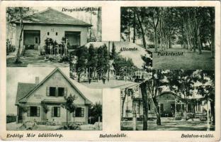 1932 Balatonlelle, Droguista-otthon, vasútállomás, parkrészlet, Erdélyi Mór üdülőtelep, Balaton szálloda (Rb)