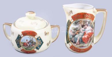 Victoria zsánerjelenet díszítésű kávés készlet. jelzett, teljes, minimális kopással