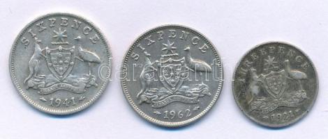 Ausztrália 1921. 3p Ag "V. György" + 1941. 6p Ag "VI. György" + 1962. 6p Ag "II. Erzsébet" T:XF-F Australia 1921. 3 Pence Ag "George V" + 1941. 6 Pence Ag "George VI" + 1962. 6 Pence Ag "Elizabeth II" C:XF-F
