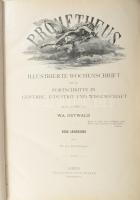 1913 Prometheus. Illustrierte Wochenschrift über die Fortschritte in Gewerbe, Industrie und Wissenschaft. XXIV. Jahrgang. Német nyelvű folyóirat teljes évfolyama, egybekötve. Aranyozott gerincű félbőr-kötésben, sérült borítóval és gerinccel, sérült szennylapokkal.