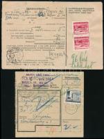 1955 Csomagszállító 5.20 helyett 5Ft bérmentesítéssel, hozzá Díjhiányjelentés, melyen a hiányzó 20f díjat + 4f büntetést kellett volna leróni, de 2 x 60f bélyeggel 96f többletet ragasztottak rá