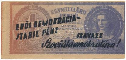 1947. Politikai propaganda röpcédula kétoldali "Erős demokrácia=Stabil pénz - Szavazz Szociálde...