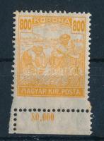 1924 Arató 800K alsó ívszéli bélyeg látványos elfogazással