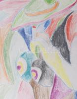 Csepeli Németh Miklós (1934-2012): Színes kép. Pasztell karton, jelzett. Üvegezett keretben 27x21 cm