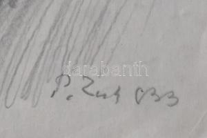 Pituk József Viktorián (1906-1991): Pihenés. Ceruza, papír, jelezve jobbra lent, üvegezett fakeretbe...