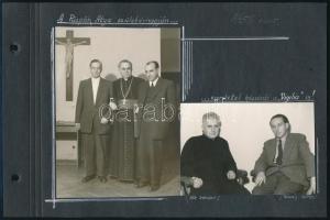 1955 Endrey Mihály (1905-1977) váci püspök 50. születésnapja, a képeken (balról jobbra): Saád Béla, Endrey Mihály, Pénzes Balduin, Sík Sándor, Rónay György; 2 db fotó, albumlapra ragasztva, 15x11 cm és 8x11,5 cm