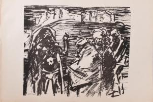 Vaszary János (1867-1939): Kávéházi jelenet, Cinkográfia, papír, jelzett a nyomaton, üvegezett keretben, 26x29 cm