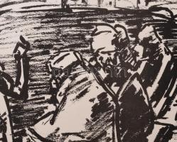 Vaszary János (1867-1939): Kávéházi jelenet, Cinkográfia, papír, jelzett a nyomaton, üvegezett keret...