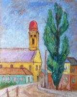 NB jelzéssel: Nagybányai református templom. Olaj, farost, 50x40 cm