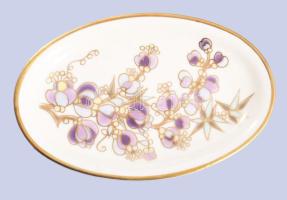 Zsolnay virágmintás ékszeres edény, jelzett, 11,5x7,5 cm