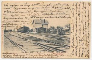 1906 Felsőbánya, Baia Sprie; Pályaudvar, vasútállomás, gőzmozdony, vonat. H. Riedl E. kiadása / railway station, locomotive, train (EB)