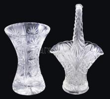 Kristály váza és kosár alakú kínáló, m: 15-21 cm