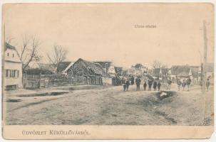 1910 Küküllővár, Cetatea de Balta; utca részlet, Gróf Haller kastély a távolban. Adler Arthur (Szászváros) 1907. / street view, castle in the distance (EM)