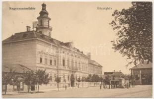 1918 Nagyszentmiklós, Sannicolau Mare; Községháza, Kiss, Wolf Mátyás üzlete / town hall, shops (ázott sarkak / wet corners)