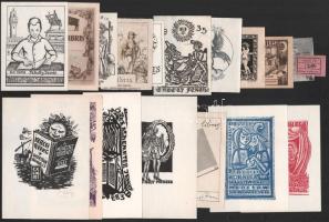 18 db vegyes ex libris. klf technikák. Almásy Denise, Stettner Béla, stb.