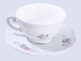 Zsolnay tollazott virágmintás kávés készlet hiányokkal + 2 darab kínáló, jelzett, kopással