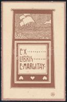ca 1903 Rozsnyay Kálmán (1874-1948): Ex libris E. Margitay vonalas klisé 11x7 cm