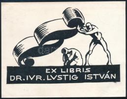1934 Révész Kornél (1885-1944) Ex libris dr. Iur Lustig István linómetszet 10x13 cm