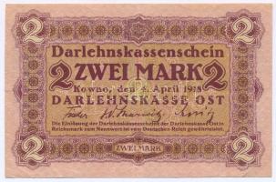 Német Birodalom / I. világháború / Keleti Főparancsnokság / Kowno (Kaunas) 1918. 2M "Darlehnskasse Ost" T:F erős papír German Empire / WWI / Ober Ost / Kowno (Kaunas) 1918. 2 Mark "Darlehnskasse Ost" C:F strong paper Krause P#R129