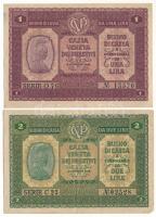 Olaszország 1918. Velence / Osztrák-magyar megszállás 1L + 2L T:F szép papír Italy 1918. Venice / Austro-Hungarian occupation 1 Lira + 2 Lire C:F fine paper Krause P#M4, P#M5